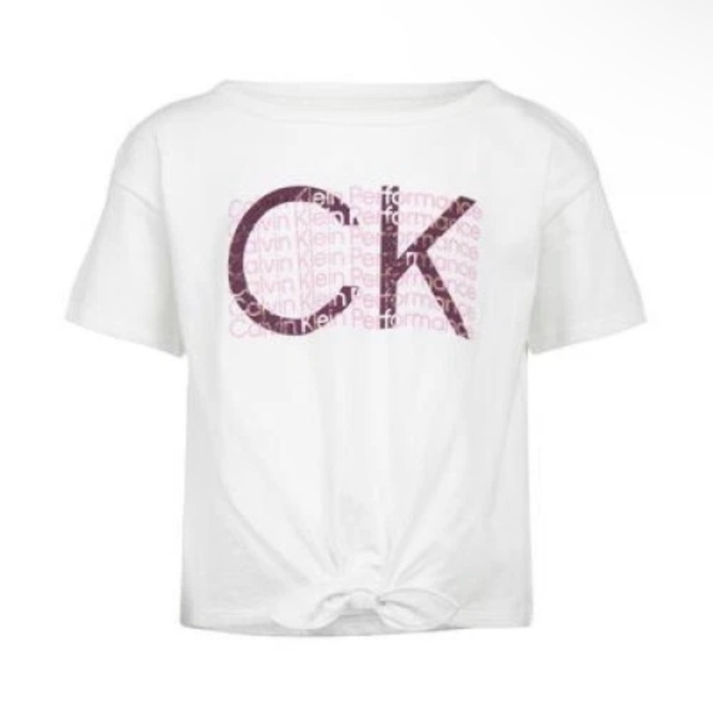 NWT Calvin Klein Performance Big Girls Foil Logo Tie-Front T-shirt